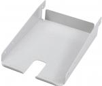 Preview: The image displays a white, rectangular metal holder. It has an open front, two side walls, and a flat bottom surface. The corners are rounded. Ideal for storing items.