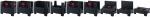 Preview: The image shows a series of black containers arranged in various positions and stages of being opened. Some have red details that serve as handles or for the locking mechanism.