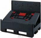Preview: The image shows a black plastic box with red elements. The box has a foldable lid, which is partially open for easier handling, and is placed on a stable base.