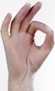 Preview: Eine Hand mit einer durchsichtigen, weichen Gummihandschuh. Daumen und Zeigefinger bilden ein 