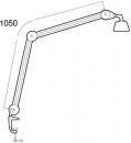 Preview: The image shows a flexible desk lamp with a long, curved arm. The lamp has a narrow lampshade and is attached to a desk.