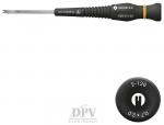 Preview: The image displays a screwdriver with a non-insulated handle. The handle is black with yellow accents. Below, a description of the screw head is visible, also in black.