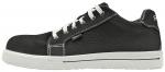 Preview: The image shows a black sneaker with white shoelaces. The surface is textured, and the sole is white with a flat, lightweight shape. The shoe has a sporty, casual look.