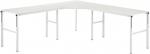 Preview: The image shows an L-shaped table. The tabletop is white and the legs are made of shiny metal. The table has a simple, modern shape and is sturdy.