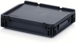 Preview: Das Bild zeigt eine schwarze, flache Transportbox. Sie hat einen stabilen Deckel mit schlichten Ecken und einen Griff an der Seite. Die Oberfläche ist glatt und unauffällig.