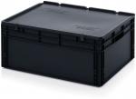 Preview: Das Bild zeigt eine schwarze, rechteckige Kunststoffbox mit einem stabilen Deckel. Die Box hat leicht ausgestellte Seiten und die Ecken sind abgerundet. Sie wirkt robust und funktional.