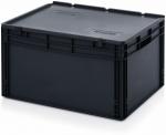 Preview: Das Bild zeigt eine einfache, rechteckige, schwarze Kunststoffbox mit einem gepolsterten Deckel. Sie hat feste Wände und einen stabilen Boden, ideal zum Lagern und Transportieren von Gegenständen.
