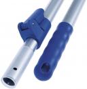 Preview: The image displays a telescopic stick. It is made up of several silver tubes that are adjustable in length. The handle is blue and features a round cutout.