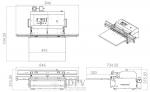 Preview: The image displays technical drawings of a device from various perspectives: front view, top view, and side view, with specific dimensions given in millimeters.