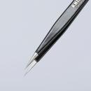 Preview: The image shows a long, pointed tweezer. It has a black, matte finish and two narrow, metallic tips that meet. The background is light and neutral.