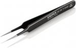 Preview: The image shows a slim, black tweezer made of stainless steel with pointed tips. It has a smooth surface and the brand name 