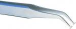 Preview: The image shows a straight tweezer made of silver metal with two narrow, curved tips that come together. It is well suited for gripping small objects.