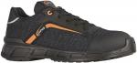 Preview: The shoe is a black sneaker with a textured upper. It features an orange line and a sturdy, non-slip sole. Laces ensure a secure fit.