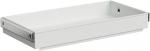 Preview: The image displays a flat, rectangular drawer in a clean, white design. It has a smooth bottom and low sides. The drawer appears to be made of metal or durable plastic.