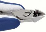 Preview: The image shows a nail clipper with a metallic head and blue, rubberized handles. The blades are sharp and pointed, suitable for cutting nails.