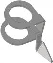 Preview: The image shows a gray, metallic tool with two large, round eyelets and an angled, sharp blade. It has an ergonomic shape for a good grip.