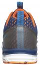 Preview: The shoe is sporty and features a blue, breathable upper with orange accents. The sole is white with orange parts, and the heel area has a transparent reinforcement.