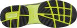 Preview: The image displays the underside of a sports shoe. The sole features a striking pattern of black and bright yellow rubber zones, which provide good grip and cushioning.