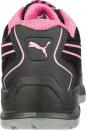 Preview: Der Schuh ist ein sportlicher Sneaker mit einer schwarzen Oberseite und pinken Akzenten. Er hat eine gepolsterte Zunge und Rückseite sowie eine flexible, rutschfeste Sohle.