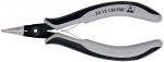 Preview: The image shows a small pair of pliers with narrow, pointed jaws. The handle is gray with black, non-slip inserts. The pliers are suitable for precise tasks.