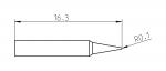 Preview: The image displays a technical drawing of a conical object measuring 16.3 mm in length. It features a pointed shape and a small rounding at the end (R0.1).