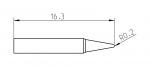 Preview: The image displays a technical drawing of an object that is 16.3 units in length. It features a narrow, tapering shape with a rounding (R0.2) at the end.