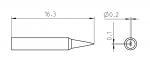 Preview: The image displays a technical drawing of a pointed object. It has a length of 16.3 units and a diameter of 0.2 units at the end. Another dimension line indicates a diameter of 0.1 units.
