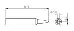 Preview: The image shows a technical drawing of a cylindrical object with a conical tip. The total length is 16.3 mm. The diameter of the tip is 0.8 mm, and the base has a thickness of 0.3 mm.