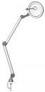Preview: The image shows a flexible desk lamp with a long, adjustable arm and a round lampshade. It is attached to a desk and is well suited for targeted lighting.