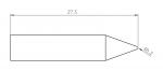 Preview: Das Bild zeigt eine einfache, längliche Form mit einer Spitze. Die Länge beträgt 27,5 Einheiten, und die Spitze hat einen Radius von 0,2 Einheiten. Die Form ähnelt einem Bleistift.