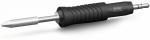 Preview: The image shows a screwdriver with a black, rubberized handle and a silver, pointed blade. The handle has a grooved surface for better grip.