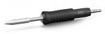 Preview: The image shows a soldering iron with a long, pointed metal tip and a grippy black plastic handle. The tip is tapered and shiny. The handle has a ridged surface for better grip.