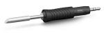 Preview: The image shows a soldering iron with a long, silver tip attachment. The handle is black, rubberized, and has grooves for better grip. The attachment is designed for precise soldering.