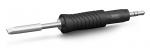 Preview: The image shows a soldering iron. The handle is black with a ribbed surface for better grip. The tip is silver and has a flat shape, ideal for soldering.