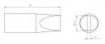 Preview: The image displays technical drawings of an object. On the left is the side view with a length of 28 units and a tapered shape. On the right is the top view with a diameter of 7.6 units.