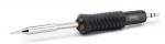 Preview: The image shows an electric soldering iron with a black, ridged handle for better grip. The tip is made of shiny metal and is narrow in design.