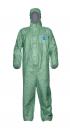 Preview: The image shows a one-piece, green protective suit without visible contours of a person. The suit has a hood and long sleeves. It appears lightweight and is intended for protective measures.
