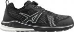 Preview: The shoe is a sporty sneaker in black with breathable mesh upper. It has a bright, textured-looking sole and a quick-lacing system.