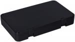 Preview: The image displays a rectangular, black plastic box with a smooth surface. It has rounded corners and two side clasps that provide a secure hold.