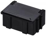 Preview: Das Bild zeigt eine rechteckige, schwarze Box mit einem flachen Deckel. Die Seiten sind kantig und es gibt zwei kleine Halterungen an den Ecken. Sie wirkt robust und stabil.