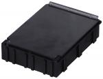 Preview: The image shows a rectangular, flat black box with a smooth lid and a small metal clasp. The sides are slightly raised and have a serrated pattern.