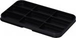 Preview: The image shows a flat, rectangular tray made of black plastic with multiple compartments. It has a total of ten divisions, which are evenly arranged.