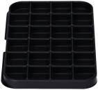 Preview: The image displays a black, flat tray with 24 equal-sized compartments arranged in a 4x6 grid. The corners are rounded and the sides are slightly raised.