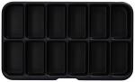 Preview: The image shows a black container with a total of 12 rectangular compartments. The compartments are evenly arranged and provide space for various small items.