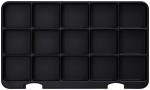 Preview: The image shows a black tray with 16 even, square compartments. It has a flat, rectangular shape and is without any decoration or pattern.
