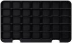 Preview: The image shows a black, rectangular tray with 36 small, square compartments. The compartments are evenly arranged and slightly raised. The background is uniformly black.