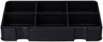 Preview: The image shows a black storage box with six equally sized compartments. The compartments are rectangular and the box has slightly rounded edges. It is flat and versatile.