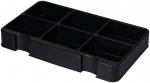 Preview: The image shows a rectangular, flat organizer made of black plastic. It has six recessed compartments that are evenly arranged, making it ideal for storing small items.