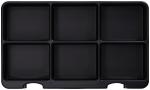 Preview: The image shows a black tray with six rectangular compartments that are evenly arranged. It has a flat bottom and slightly raised edges.