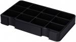 Preview: The image shows a black organizer with 12 compartments. The compartments are evenly arranged and provide space for storing small items. The surface is smooth.